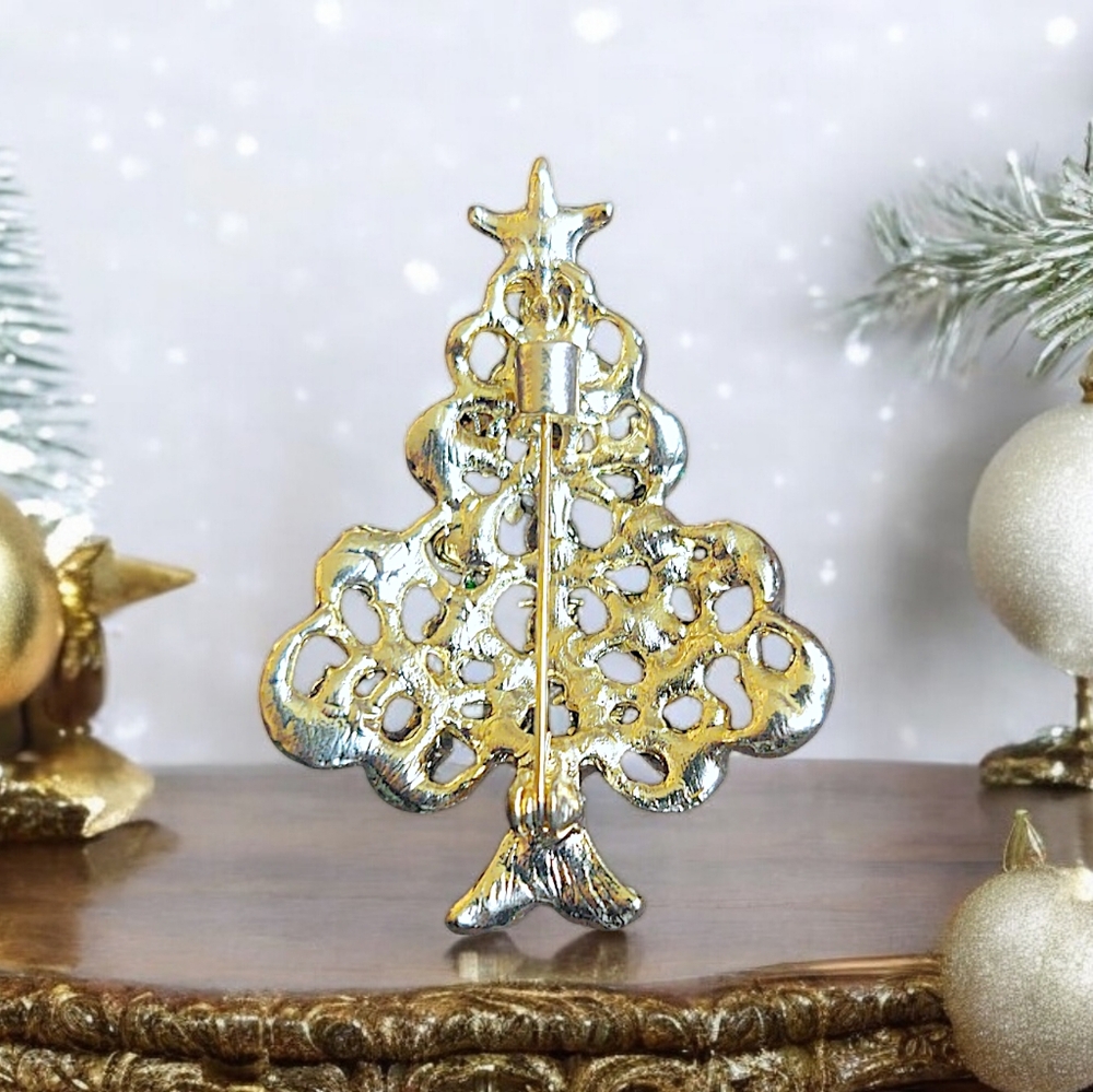 Enamel and Rhinestone Christmas Tree Brooch *Christmas In July* - Picture 3 of 3